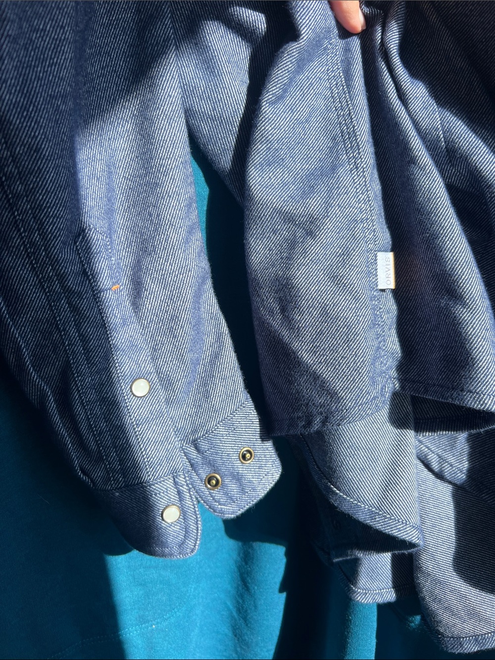 Orvis Pearl Snap Long-Sleeve stretch Denim Look Button-Down Shirt - Indigo Blue - Picture 8 of 10